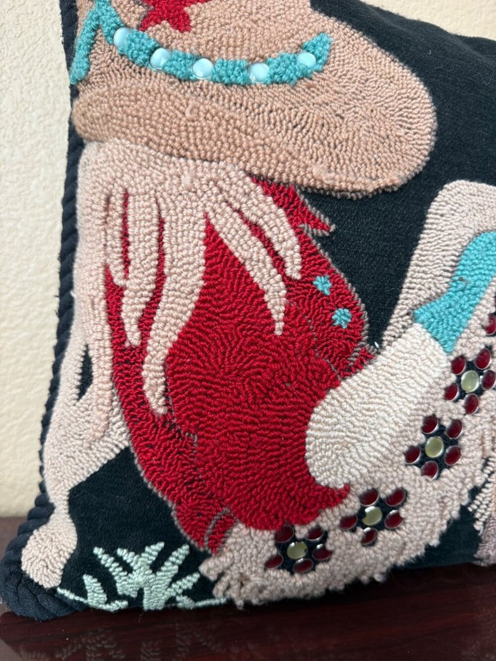 2003 Judi Boisson Cowgirl Hand-Hooked Throw Pillow American Home 16 x 16 - Picture 3 of 12
